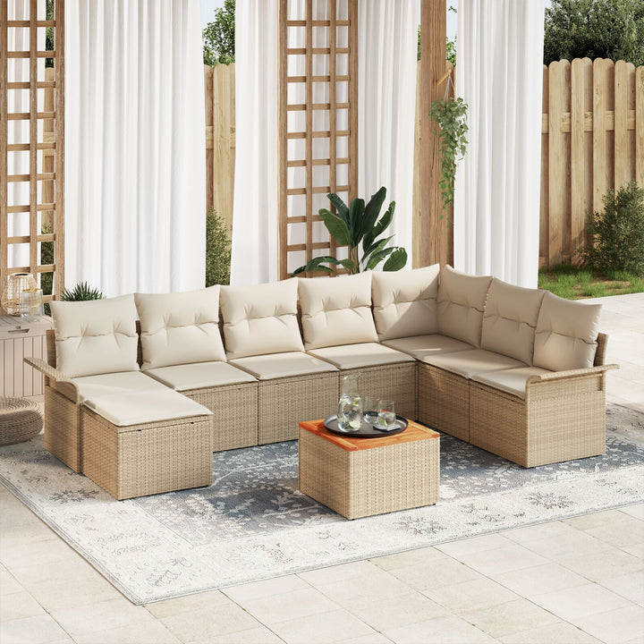 9-delt Havemøbler Sofa Sæt med Puder Beige Poly Rattan Akacie