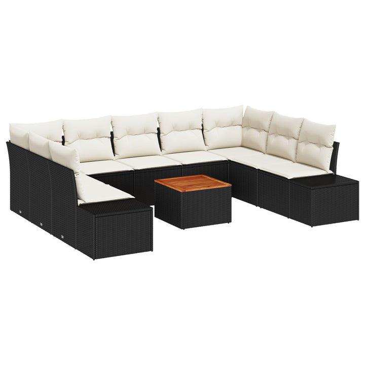 10 Stk Have Sofa Sæt med Puder Sort Polyrattan Akacia