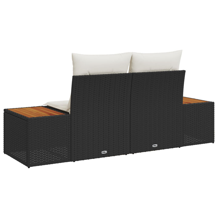 2-personers havnesofa med puder sort poly rattan