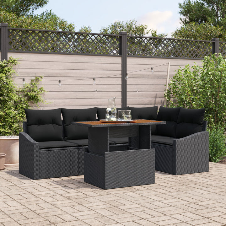 Have Sofa Sæt Sæt af 6 Sort Poly Rattan, Glas Have Hjørnesofa
