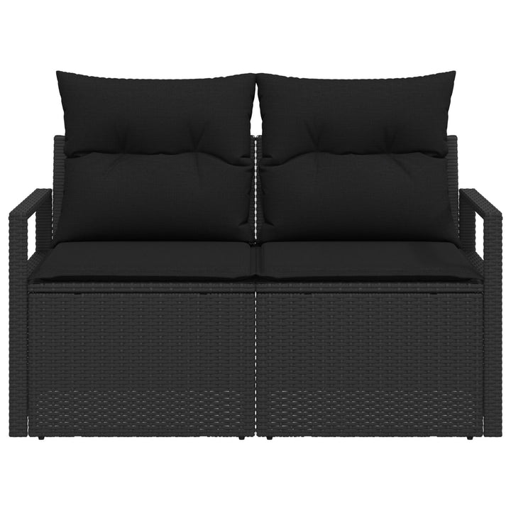 2-personers havnesofa med opbevaring og puder sort poly rattan