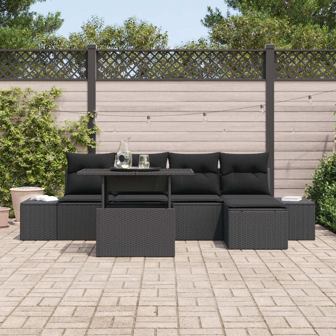 Havesofa Sæt 6 dele Sort Rattan Havesofa Sæt Rektangulær