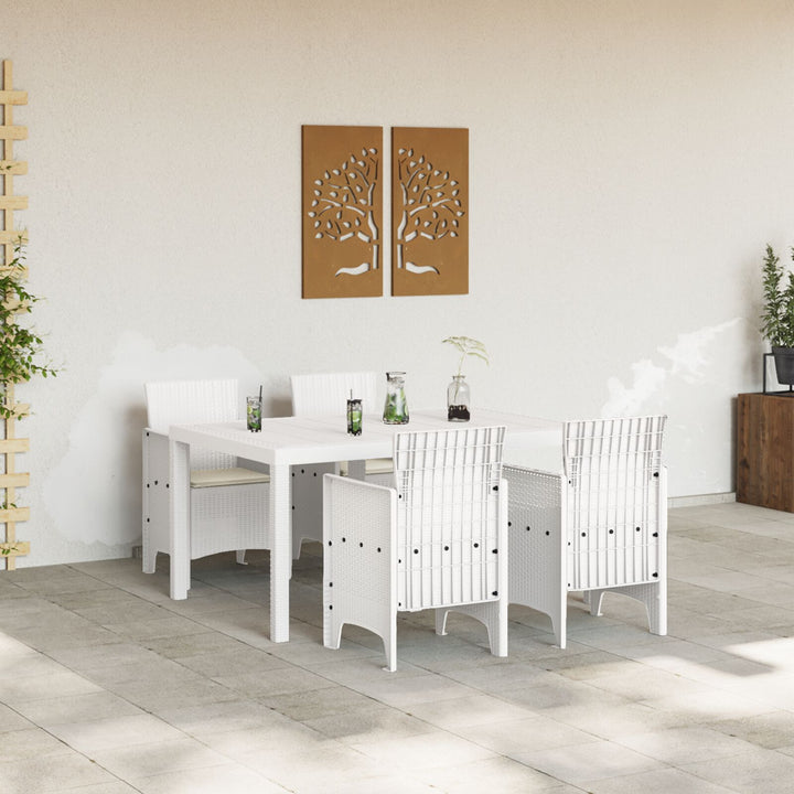 5 Stykker Have Spisebord med Puder Hvid Poly Rattan