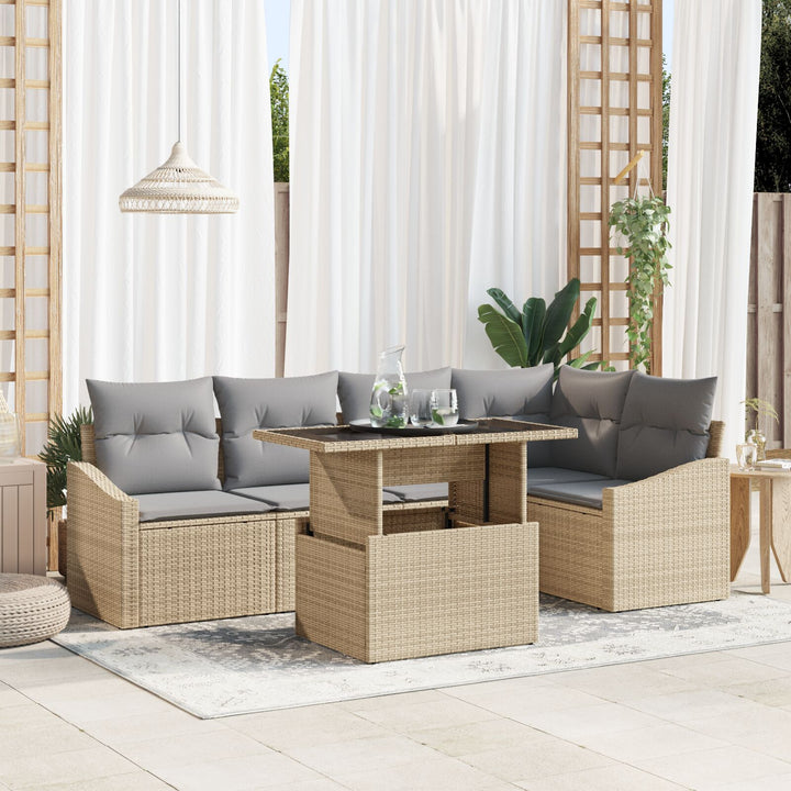 Have Sofa Sæt Sæt af 6 Beige Rattan Have Sofa Rektangulær