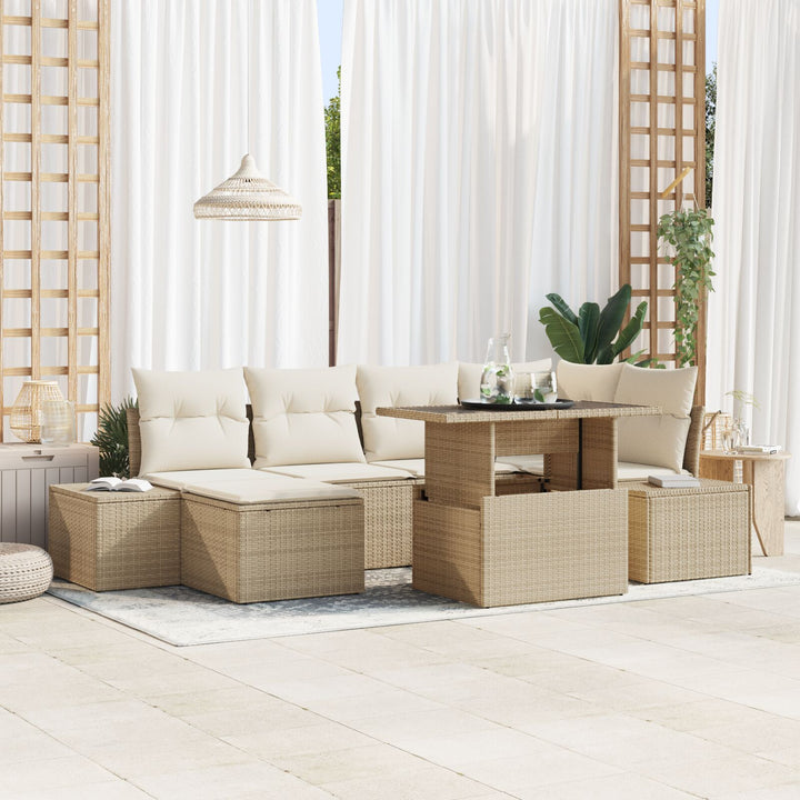 Have Sofa Sæt Sæt af 7 Beige og Hvid Rattan og Polyester