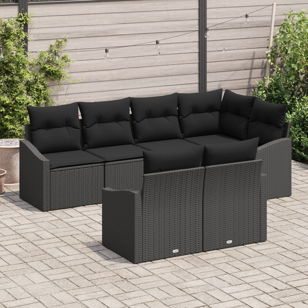 Have Sofa Sæt 7 Dele Sort Syntetisk Rattan, Polyester Puder