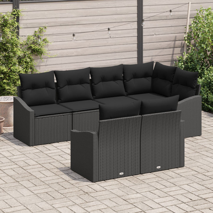 Have Sofa Sæt 7 Dele Sort Syntetisk Rattan, Polyester Puder