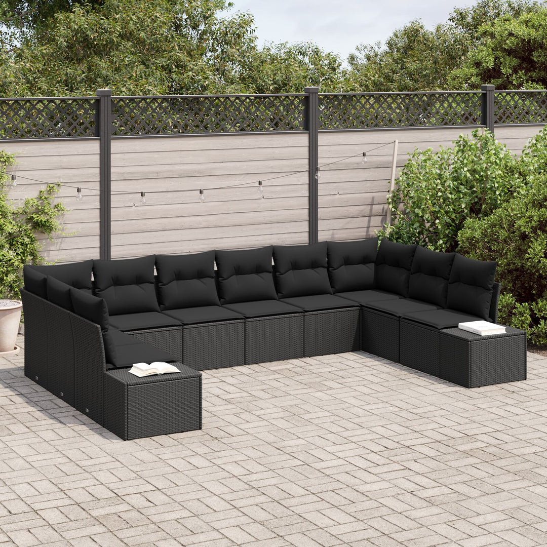 10-delt havesofa sæt med puder i sort poly rattan