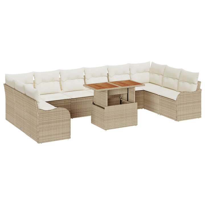 11 Stykke Have Sofa Sæt med Puder Beige Poly Rattan, vidaXL 2-Sæders Have Sofa med Opbevaring & Puder Beige Poly Rattan