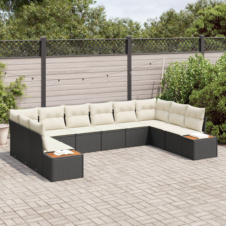 10 Deles Have Sofa Sæt med Hynder Sort Polyrattan Akacie