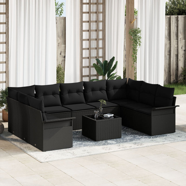 10 Stykke Have Sofa Sæt med Puder Beige Poly Rattan