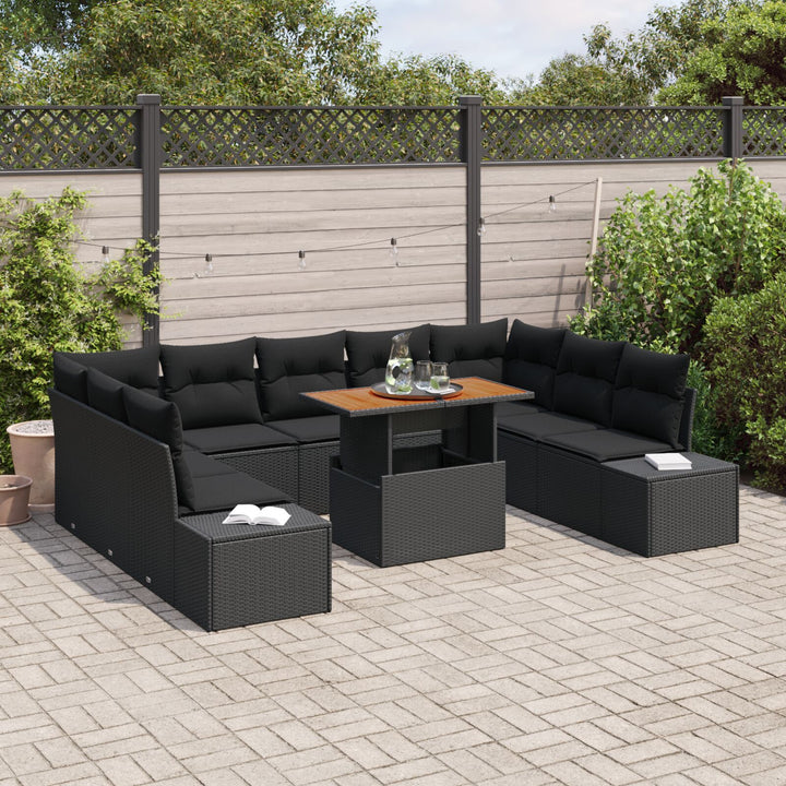 10 Stykker Have Sofa Sæt med Puder Sort Poly Rattan