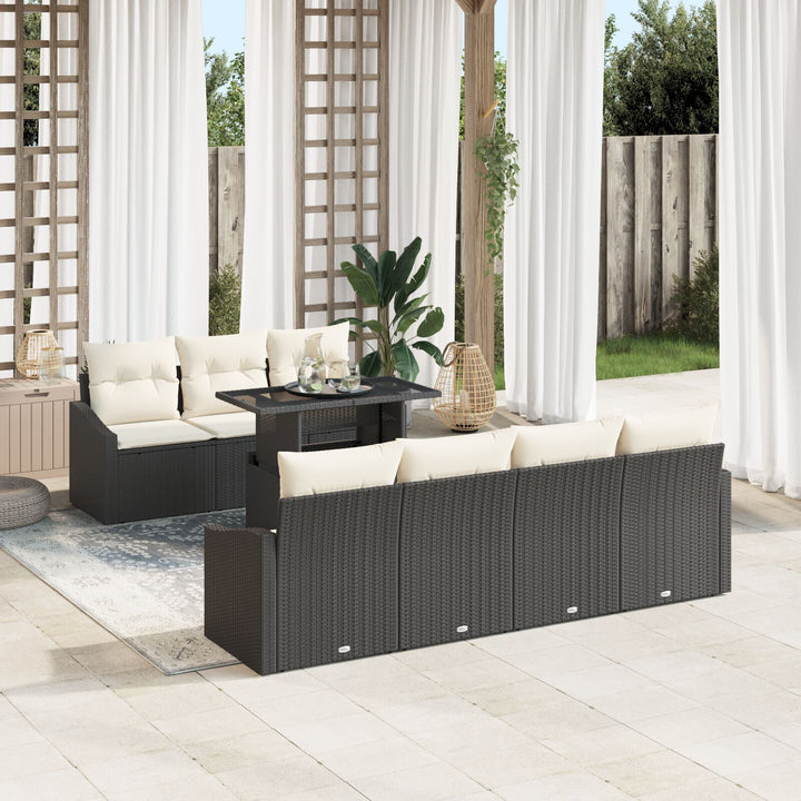 Have Sofa Sæt 8 Dele Beige, Sort Rattan, Polyester, Stål