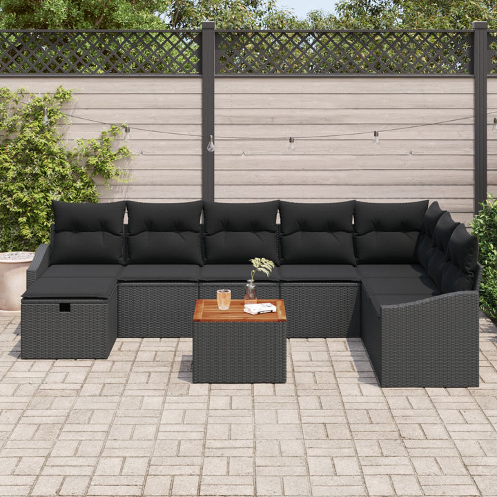Havensofa Sæt Sæt af 9 Mørkegrå Rattan Hjørnesofa Rektangulær
