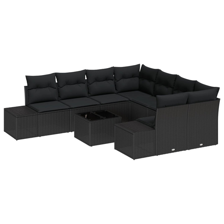 Have Sofa Sæt Sæt af 9 Sort Rattan, Pulverlakeret Stål