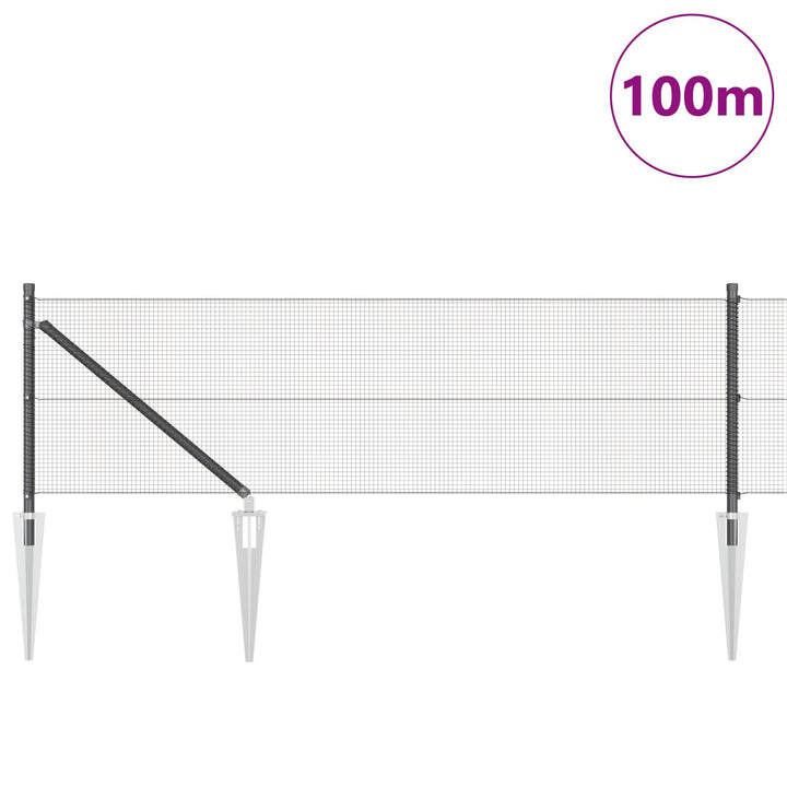 Welded Wire Fence med 13 Spike Posts Grå 0.6x100 m Stål