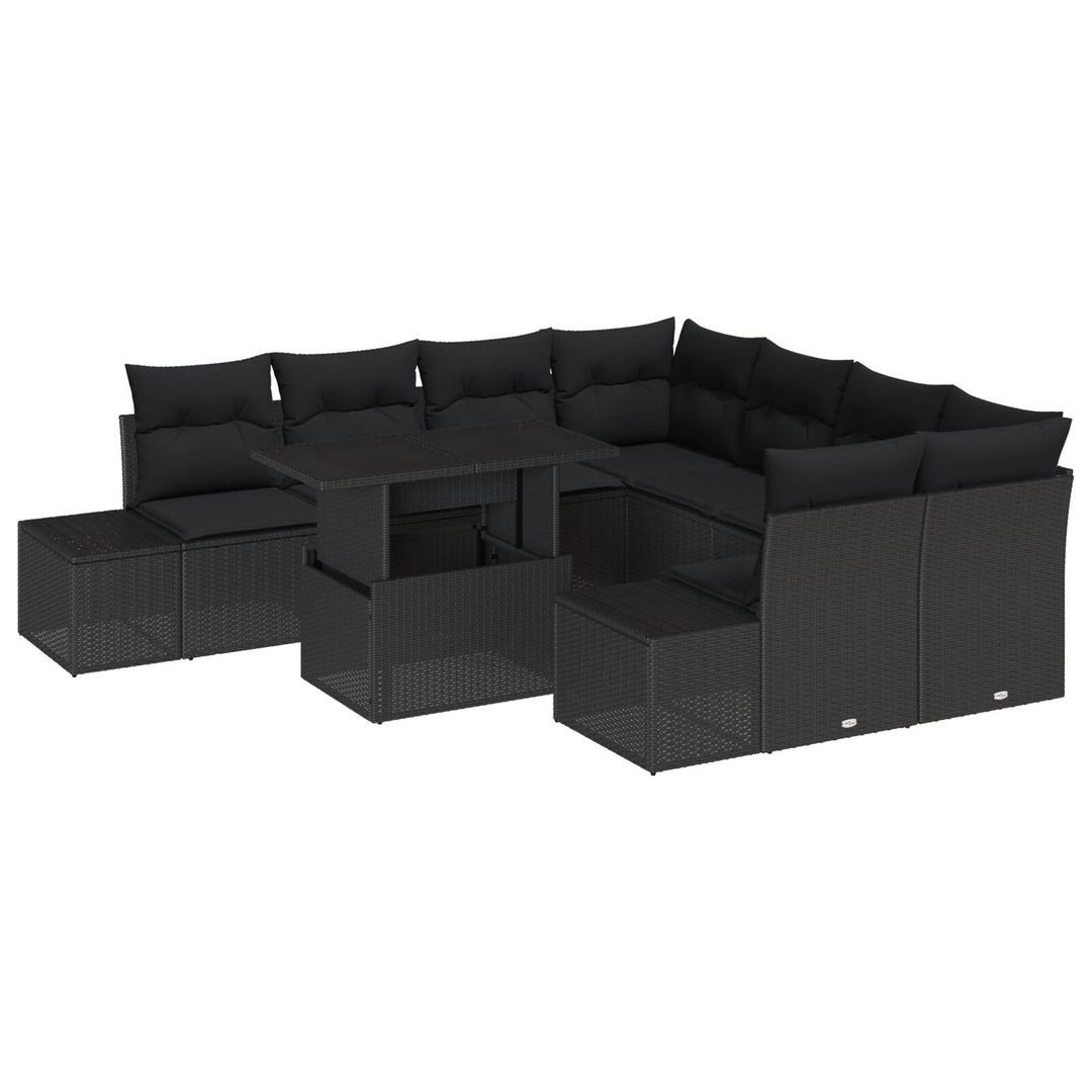 Havnesofa sæt Sæt af 9 Sort Rattan, Polyester, Glas Havnesofa sæt