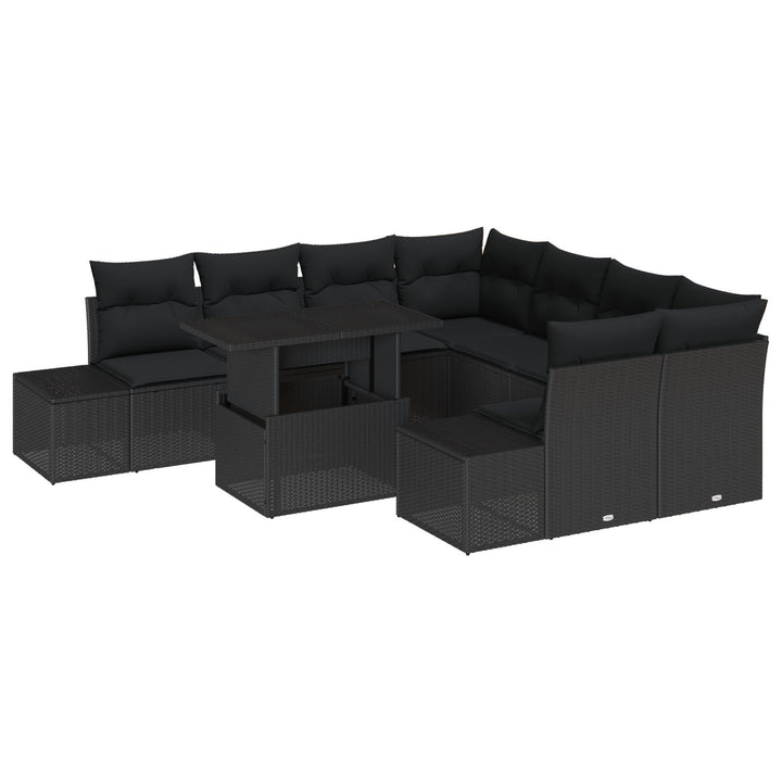Havnesofa sæt Sæt af 9 Sort Rattan, Polyester, Glas Havnesofa sæt