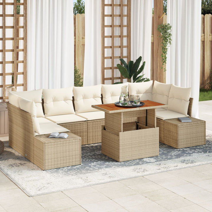 Have Sofa Sæt Sæt af 8 Beige og creme Rattan Have Spisesæt