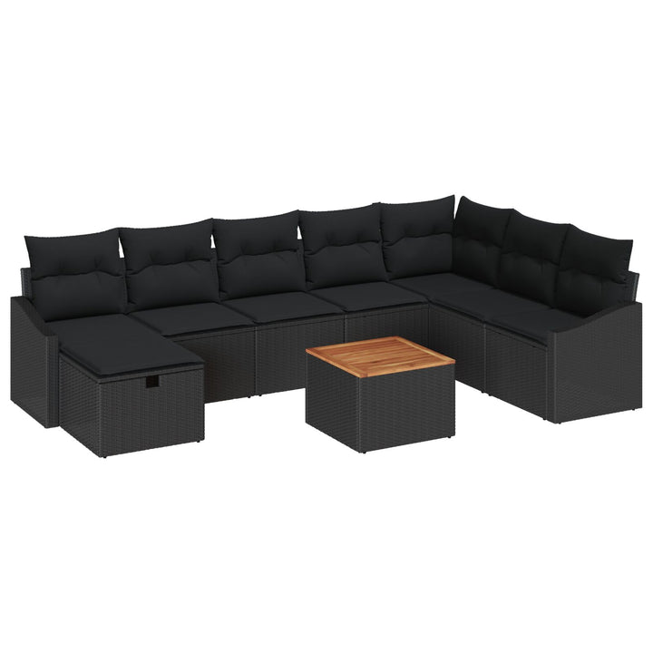 Havensofa Sæt Sæt af 9 Mørkegrå Rattan Hjørnesofa Rektangulær
