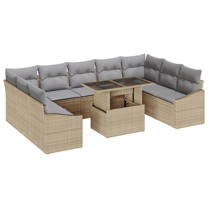 10 Stykker Havemøbel Sæt med Puder Beige Poly Rattan