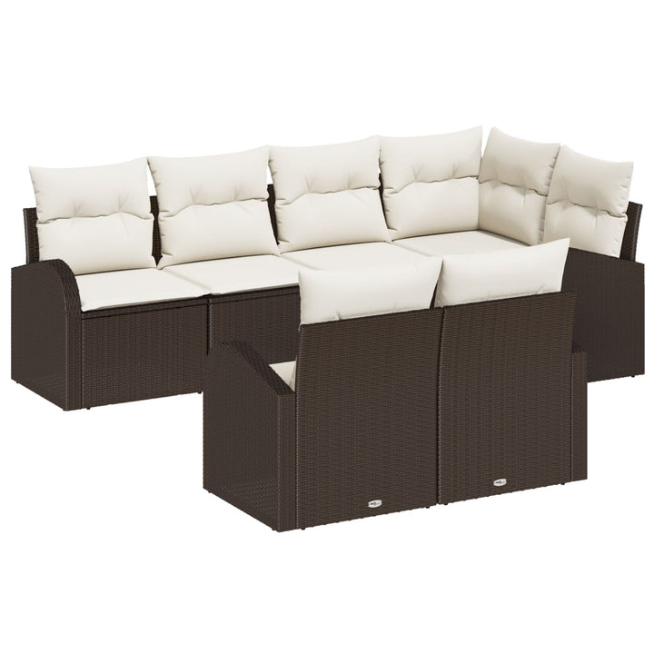 Havemøbel sæt 7-del Brun og creme Poly rattan, Polyester, Stål