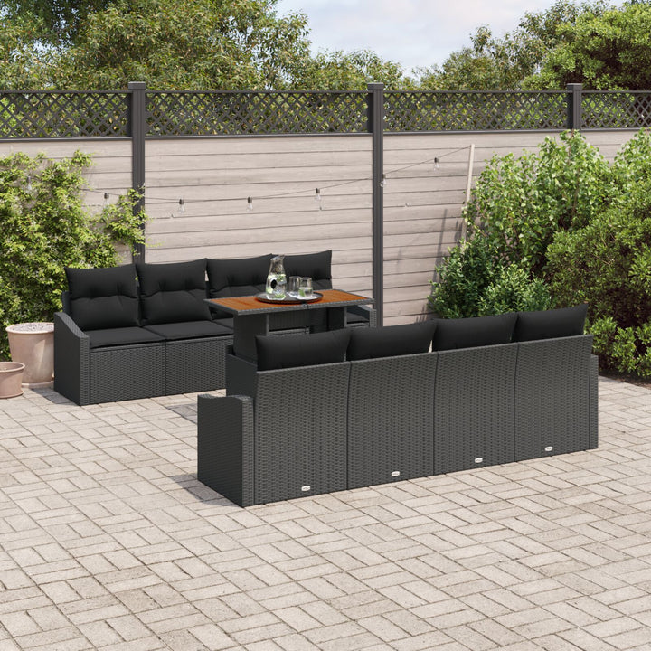 Have Sofa Sæt Sæt af 7 Sort Rattan Have Sofa Rektangulær