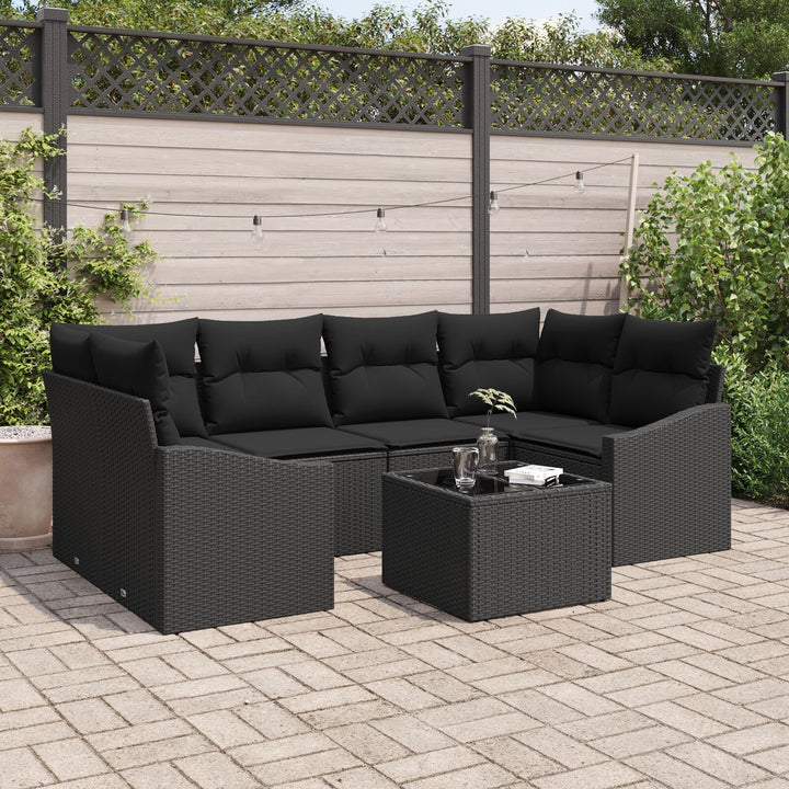 Have Sofa Sæt Sæt af 7 Sort Rattan og Polyester