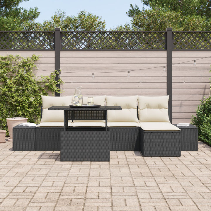 Have Sofa Sæt 6 dele Sort Syntetisk rattan, Polyester