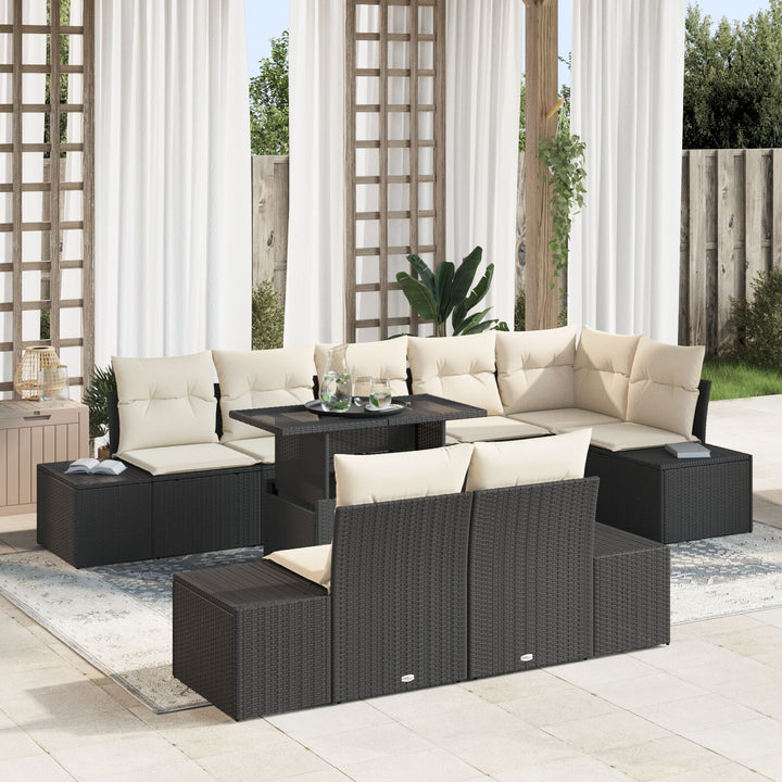 Have Sofa Sæt 9 Delers Sort og creme Rattan, metal, polyesterhynder