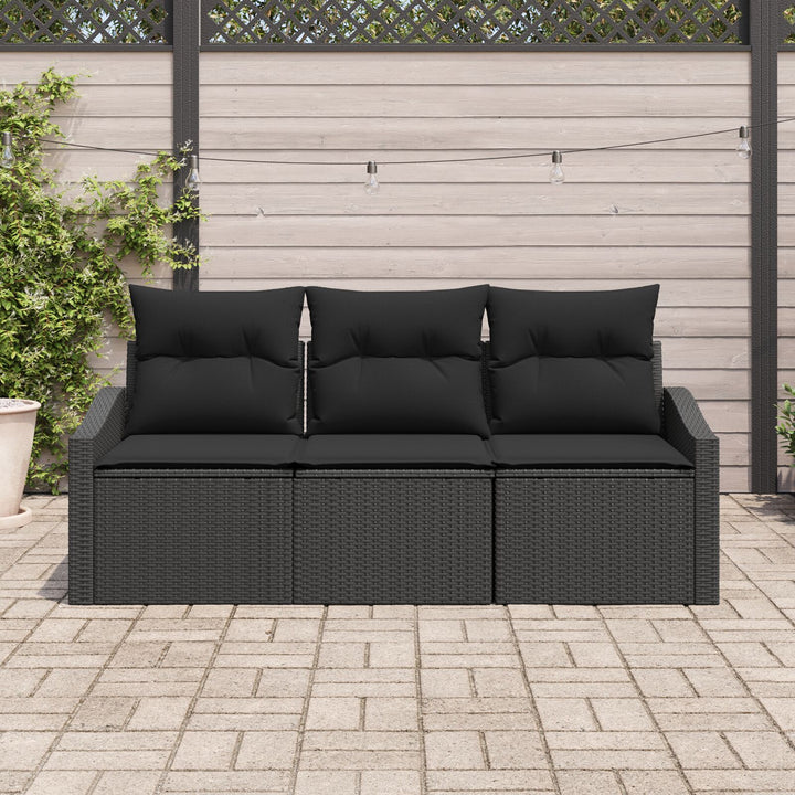 3 Stk Have Sofa Sæt med Puder Sort Poly Rattan