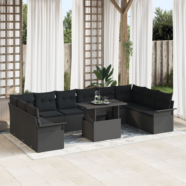 11 Stykke Have Sofa Sæt med Puder Sort Poly Rattan