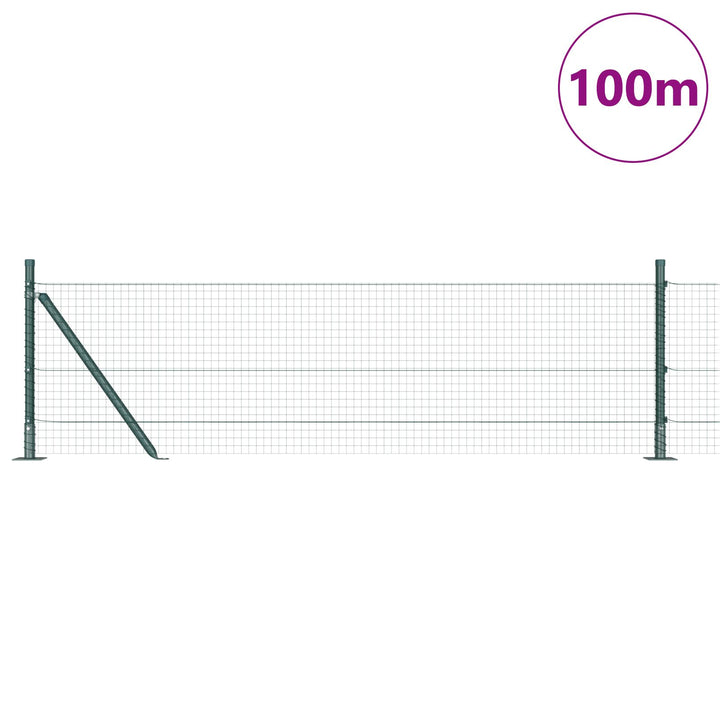 Welded Wire Fence med 13 flangerede stolper Grøn 0.4x100 m Stål