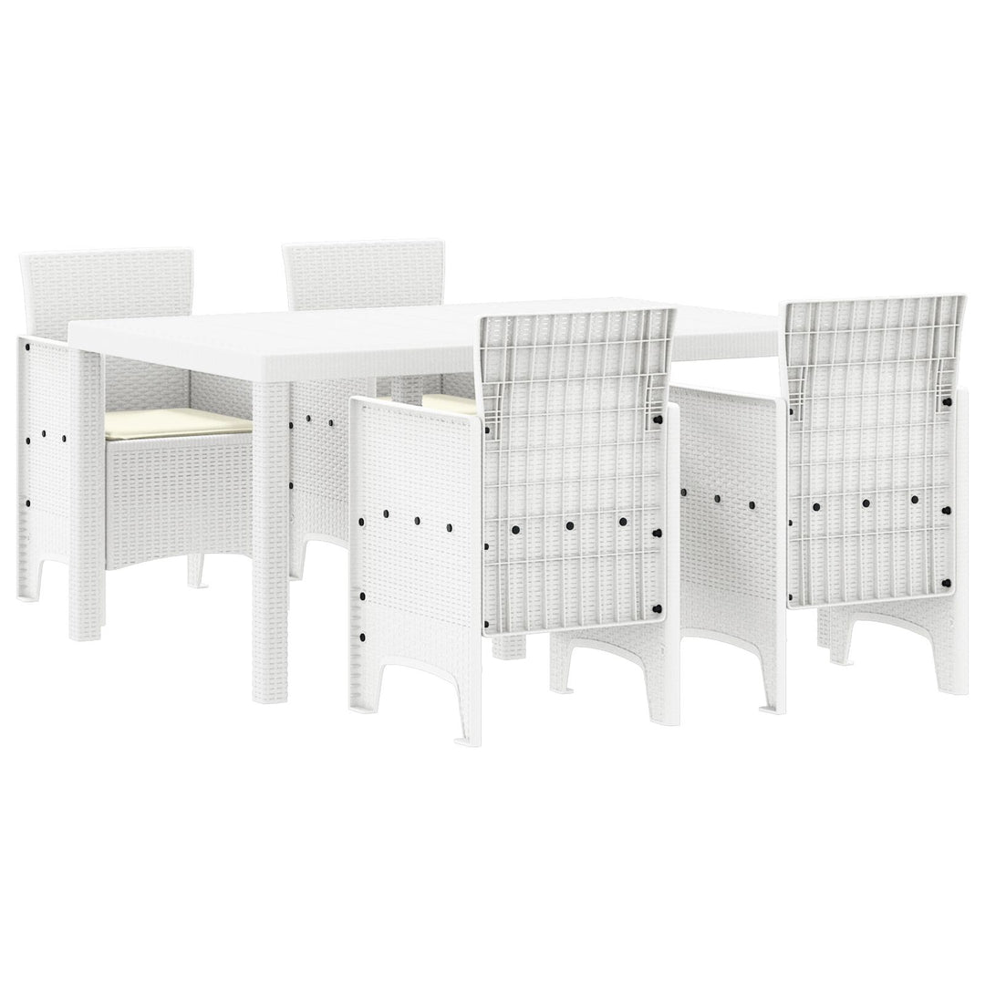 5 Stykker Have Spisebord med Puder Hvid Poly Rattan
