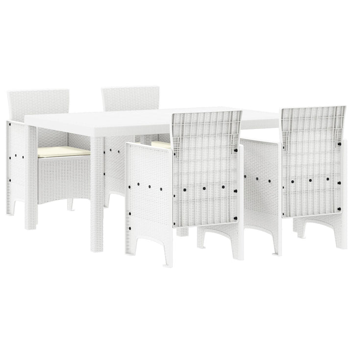 5 Stykker Have Spisebord med Puder Hvid Poly Rattan