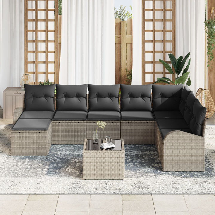 Have Sofa Sæt 9-delt Beige og Sort Rattan Have Sofa Sæt