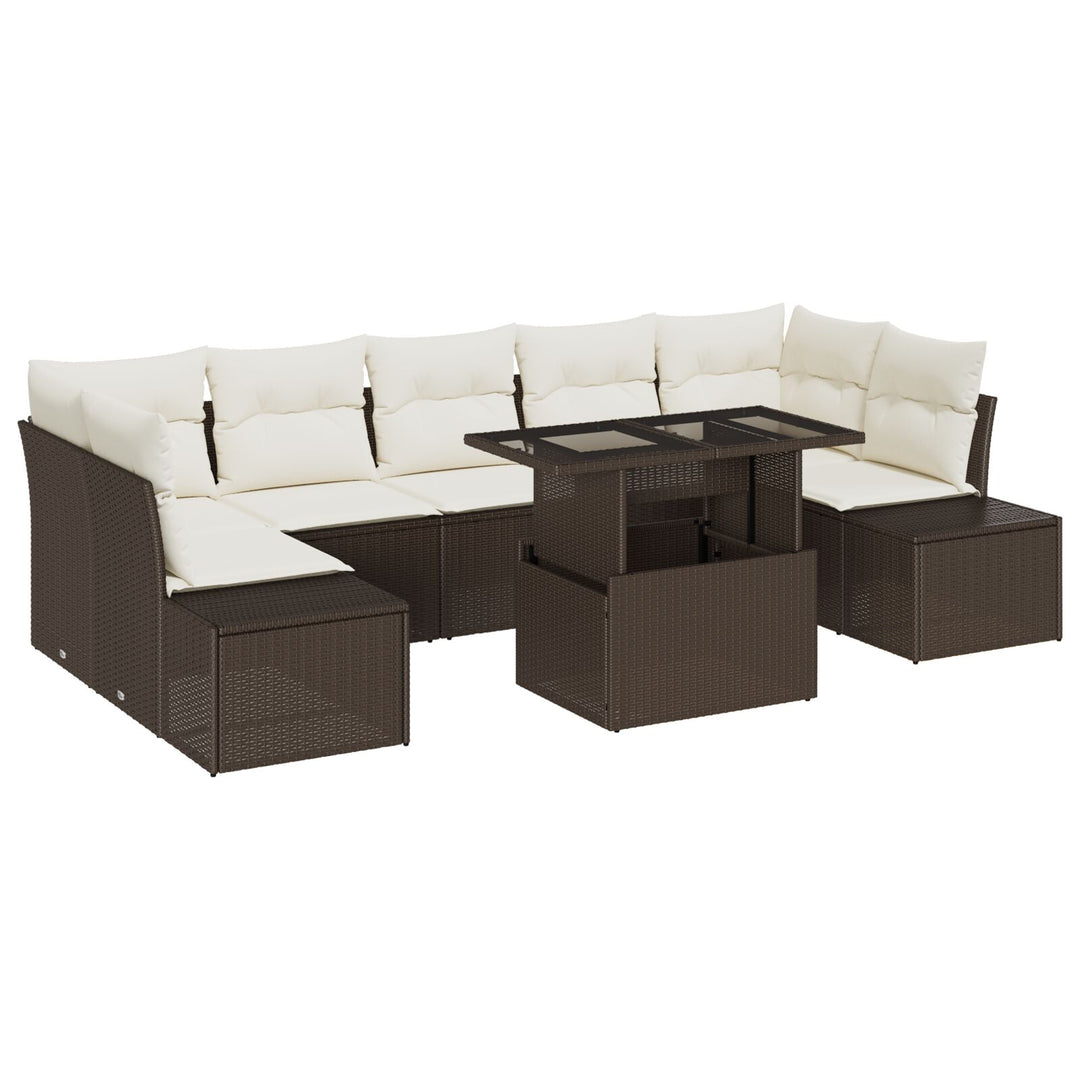 Have Sofa Sæt 8 Del Mørkebrun, Creme Rattan, Polyester