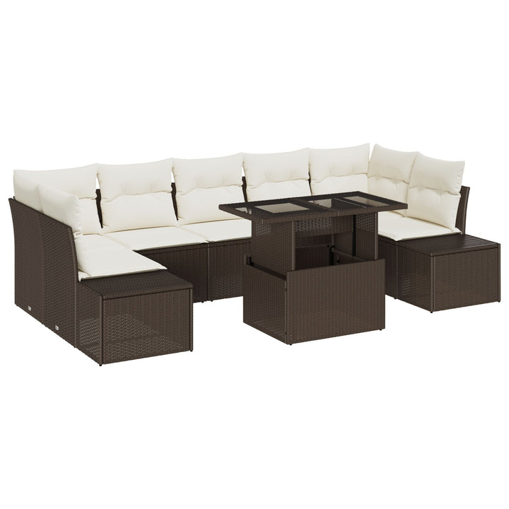 Have Sofa Sæt 8 Del Mørkebrun, Creme Rattan, Polyester