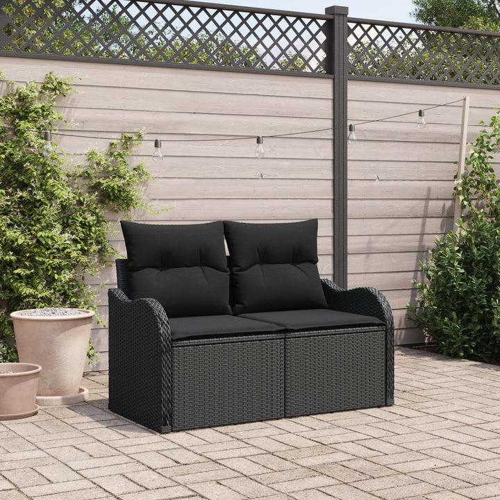 2-personers have sofa med puder sort poly rattan