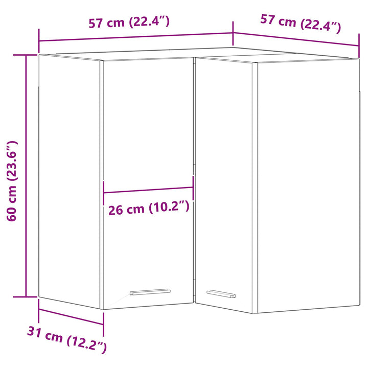 Hængende Hjørneskab - Sort Eg - 57x57x60 cm - Fremstillet af Konstrueret Træ