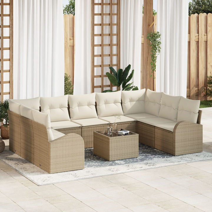 10 Delers Have Sofa Sæt med Hynder Brun Poly Rattan