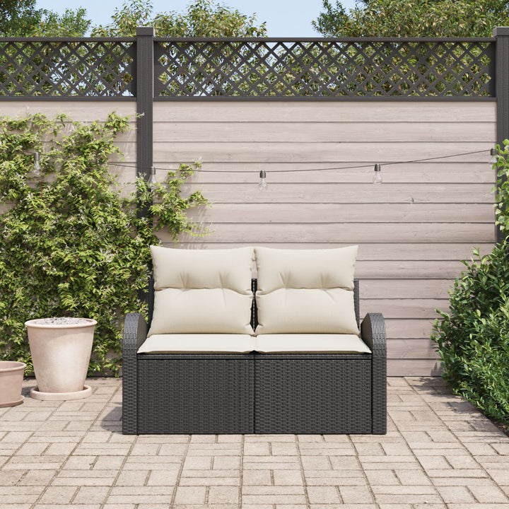 2-Personers Have Sofa med Opbevaring & Puder Sort Poly Rattan