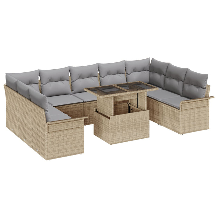 10 Stykke Have Sofa Sæt med Puder Beige Poly Rattan