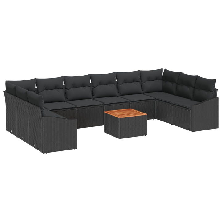 11 Delt Have Sofa Sæt med Puder Sort Poly Rattan Akacie