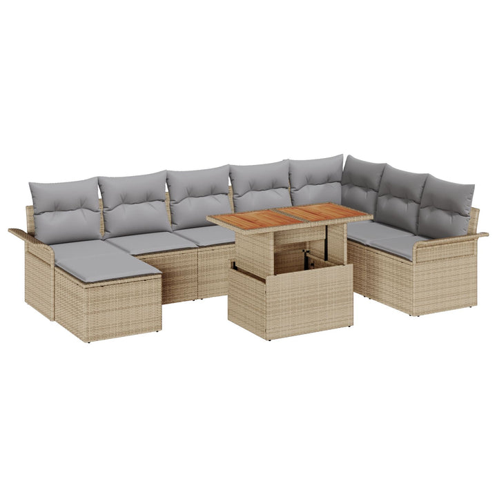 9-Personers Have Spisesæt med Puder Beige Poly Rattan Akacia