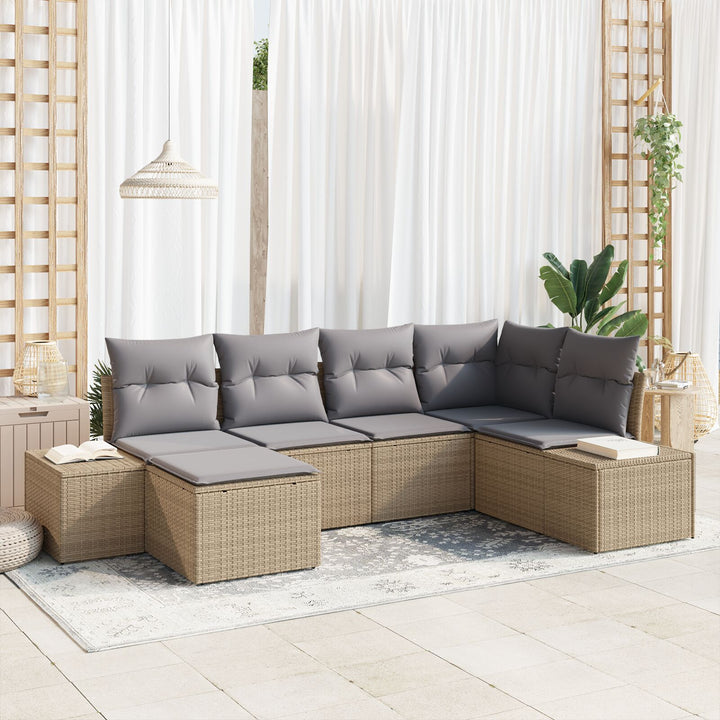 Have Sofa Sæt 6-dele Beige og grå Rattan, Polyester puder