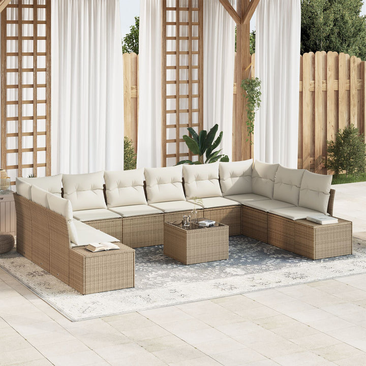 11 Stykke Have Sofa Sæt med Puder Brun Poly Rattan