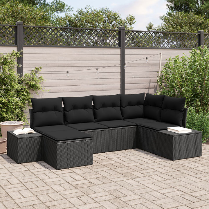 Have Sofa Sæt Sæt af 6 Sort Rattan, Polyester Have Hjørnesofa