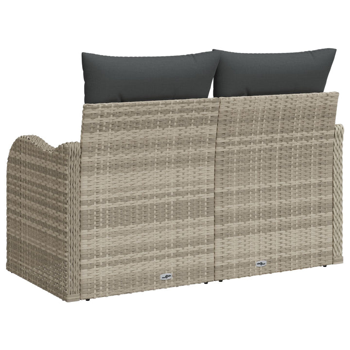 2-personers havensofa med puder lysegrå poly rattan