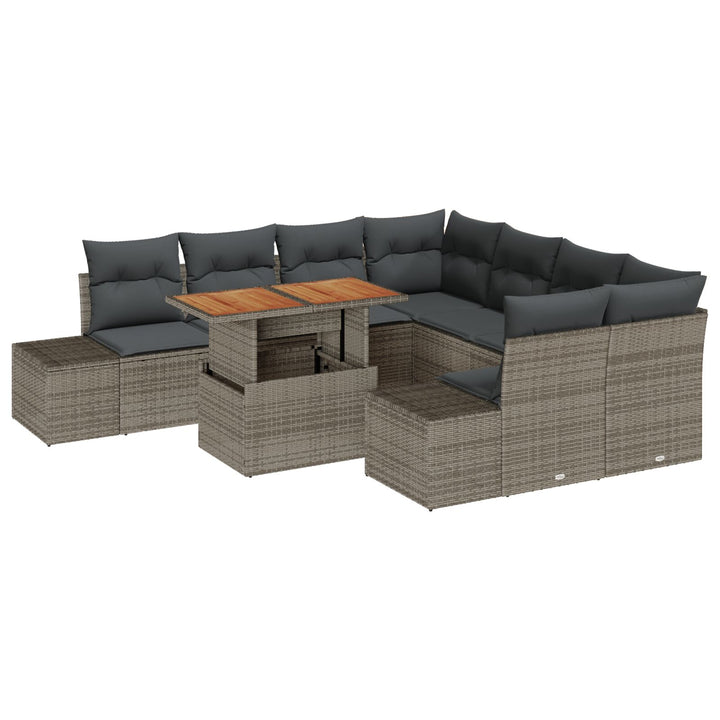 Have Sofa Sæt Sæt af 9 Grå Poly rattan Have Sofa Rektangulær